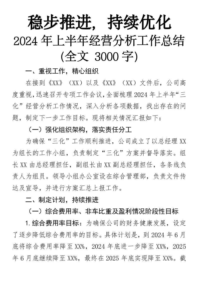 稳步推进，持续优化：2024年上半年“三化”工作总结