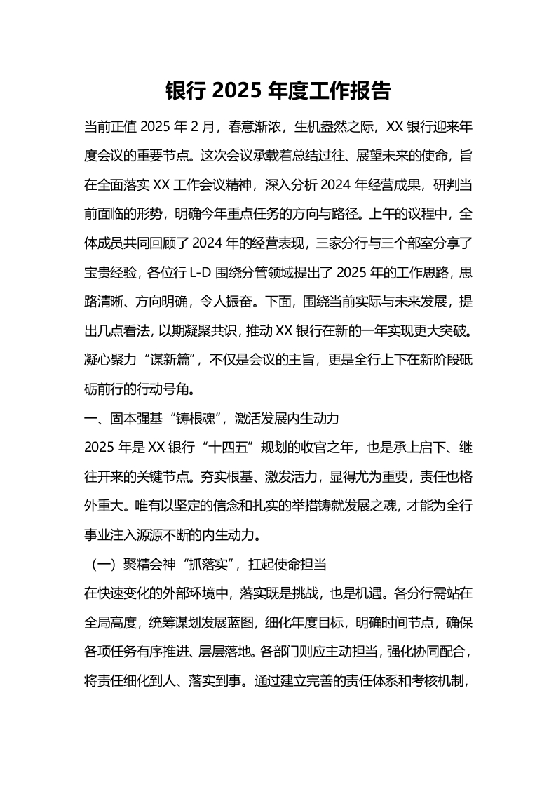 银行2025年度工作报告-国企公文写作材料范文